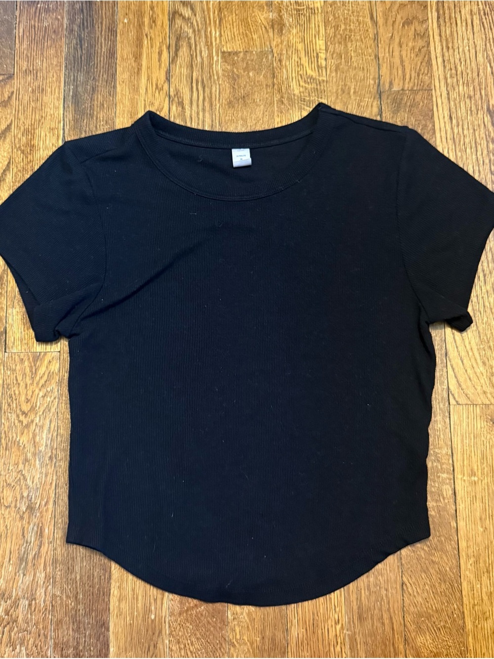 Black Women's Short Sleeve Ribbed Tee